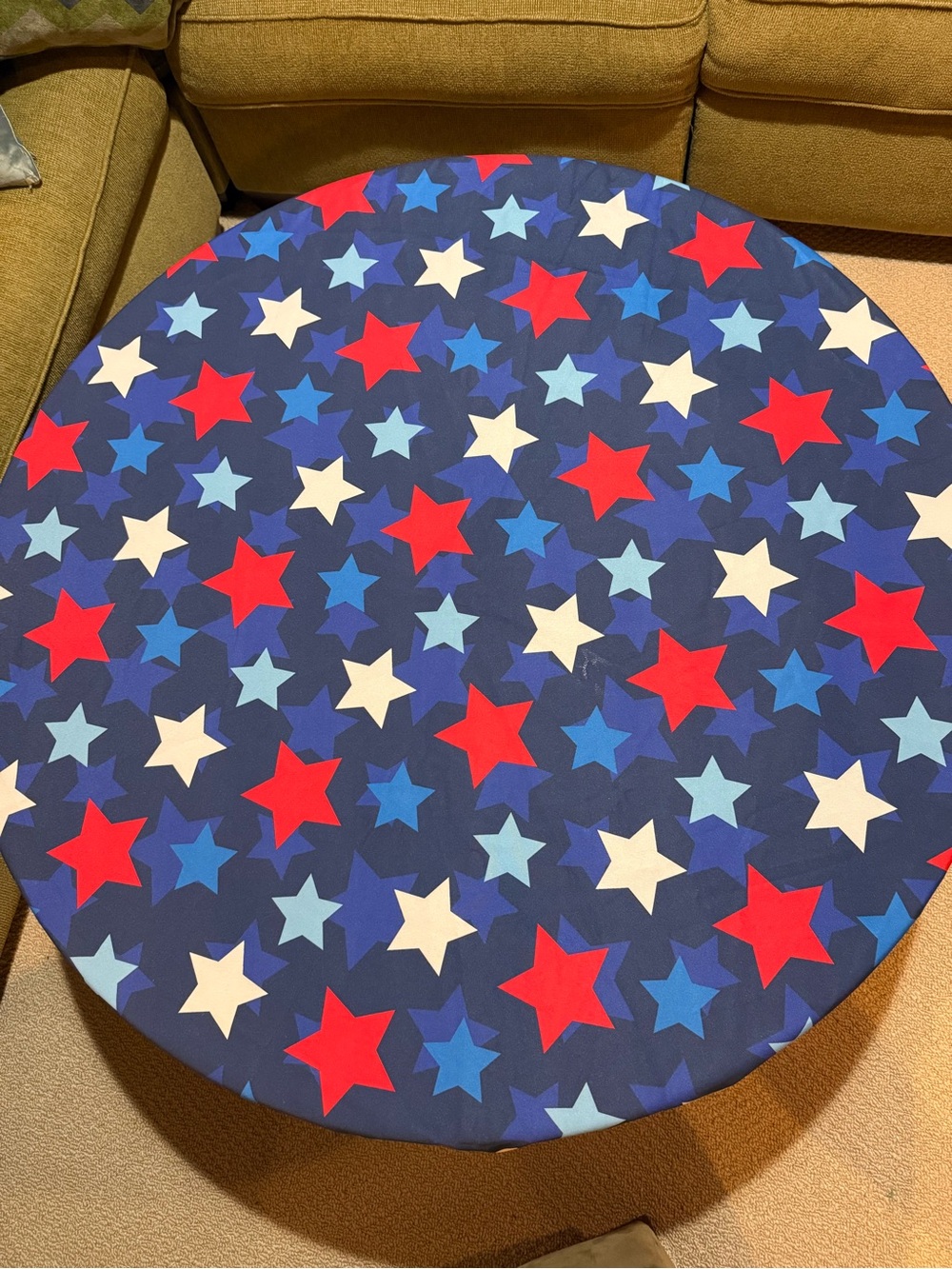 Patriotic Star Print Round Table Cover in Navy, Red, White - Unbranded
